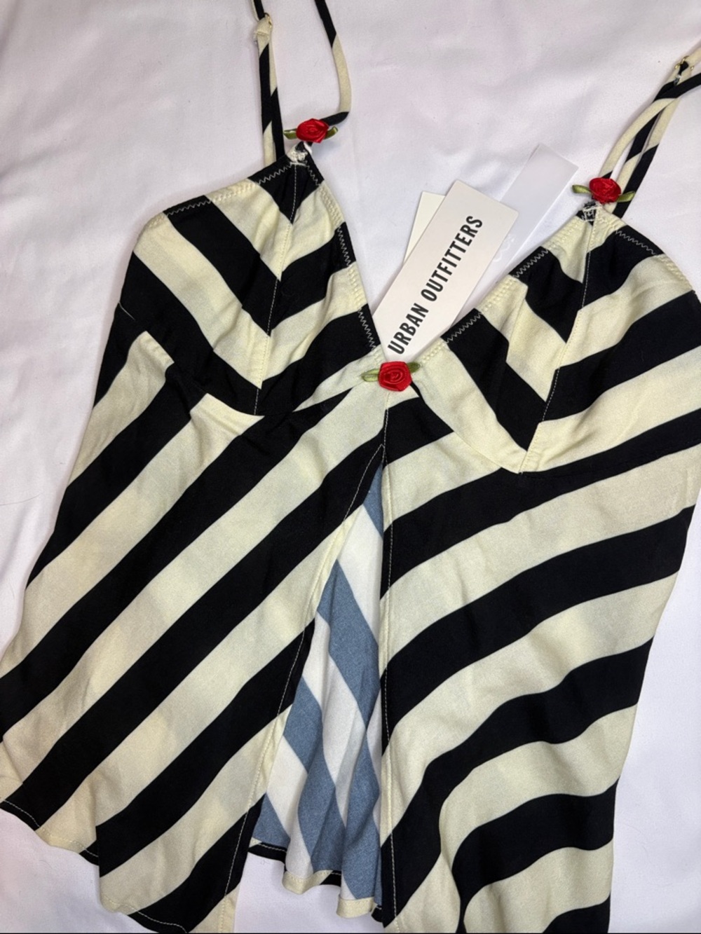 NWT Urban Outfitters Black and White Stripe Split Front Rosette Rose Detail XS
